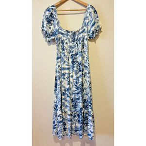 By The River Milk Maid Maxi Dress Size M Prairie Cottagecore Blue Floral Country